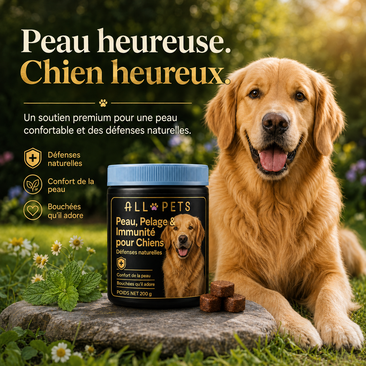 Peau heureuse, chien heureux